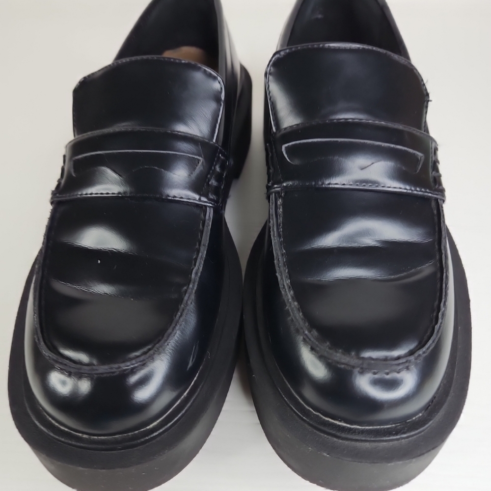H&M Chunky Loafer Women Platform Loafer Luxury Patent Leather Casual Black Sz 38 - Picture 2 of 16